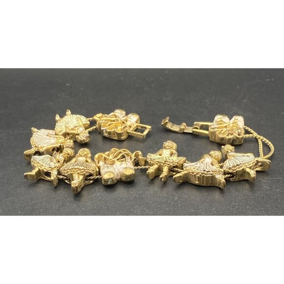 Vtg Ballerina Slide Charm Bracelet Ballet Dance Slippers Silver Wash Gold Tone - Picture 6 of 9